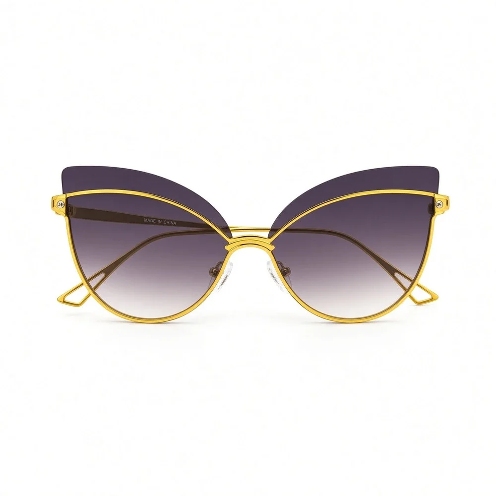 Gold Oversized Cat Eye Sunglasses Black Gradient Betty Style Wing Metal Frame